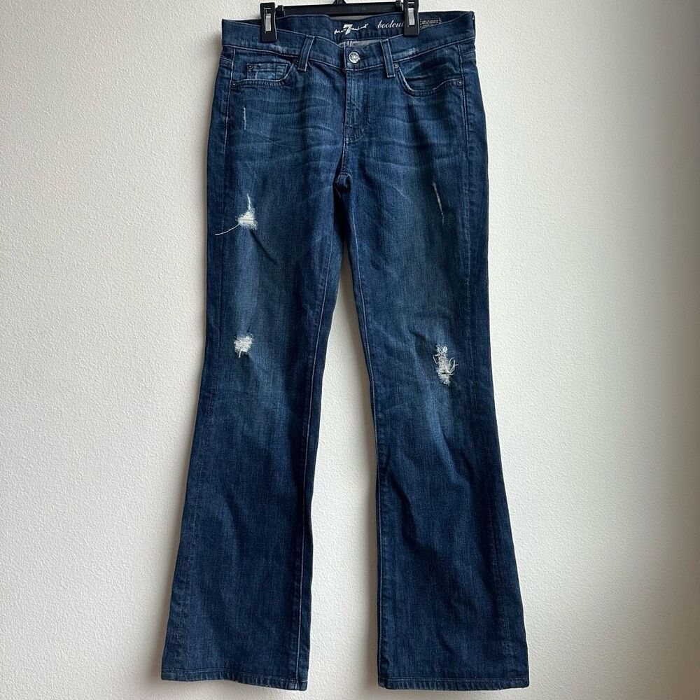 7 For All Mankind Dark Wash Flare Boot Cut Distressed  Jeans Size 30